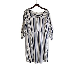 Speed Control New York Womens 3X Navy White Striped Half Zip Roll Tab Dress